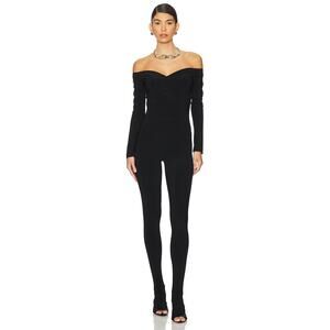 Norma Kamali Off Shoulder Sweetheart Catsuit Footie Evening Party Statement S